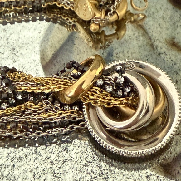 Giles & Bro multi strand silver and gold tone necklace with charms - Picture 5 of 11